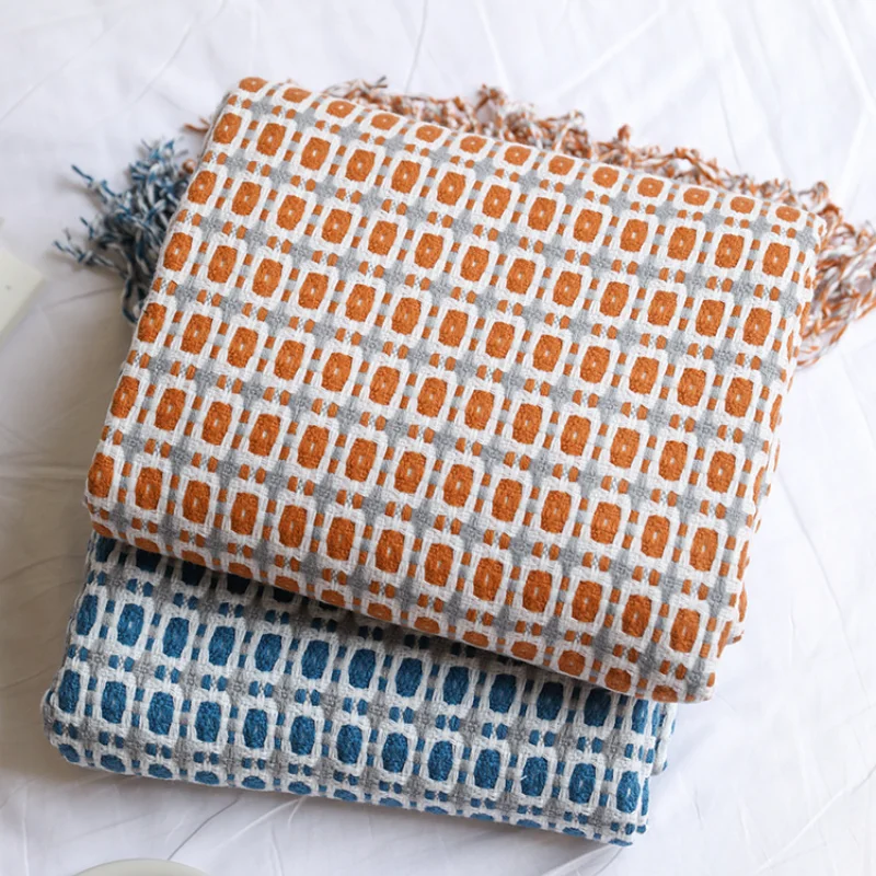Boho Throw Blanket Fringe - Geometrisch Jacquard Geweven Dekbedovertrek Boho Geruit