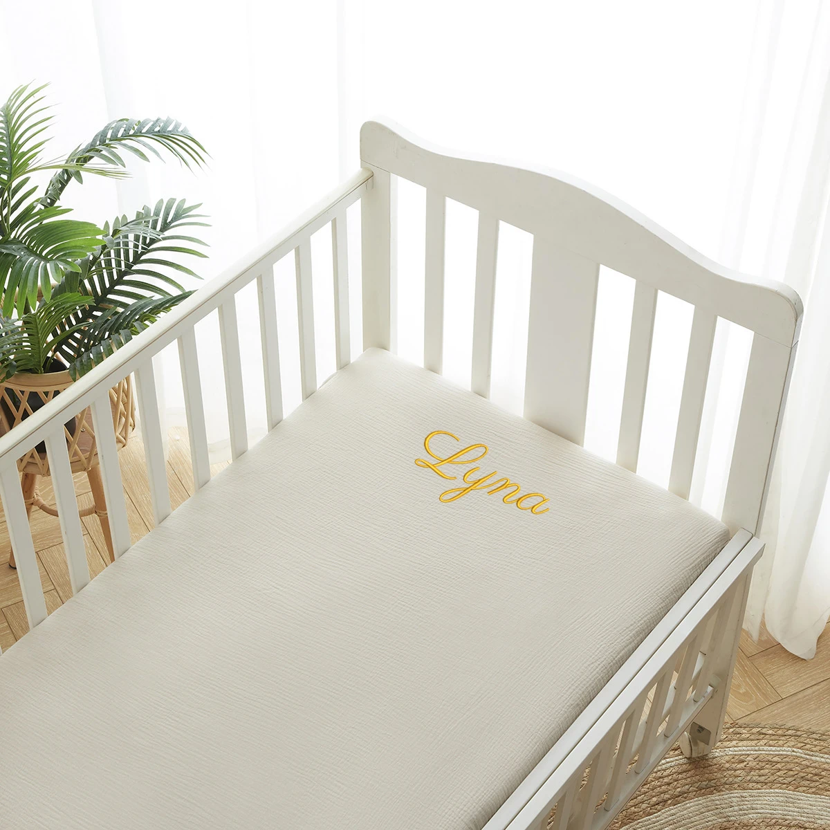 Muslin Cotton Bedspread - Gepersonaliseerde Naam Geborduurde Mousseline Wieg Lakens