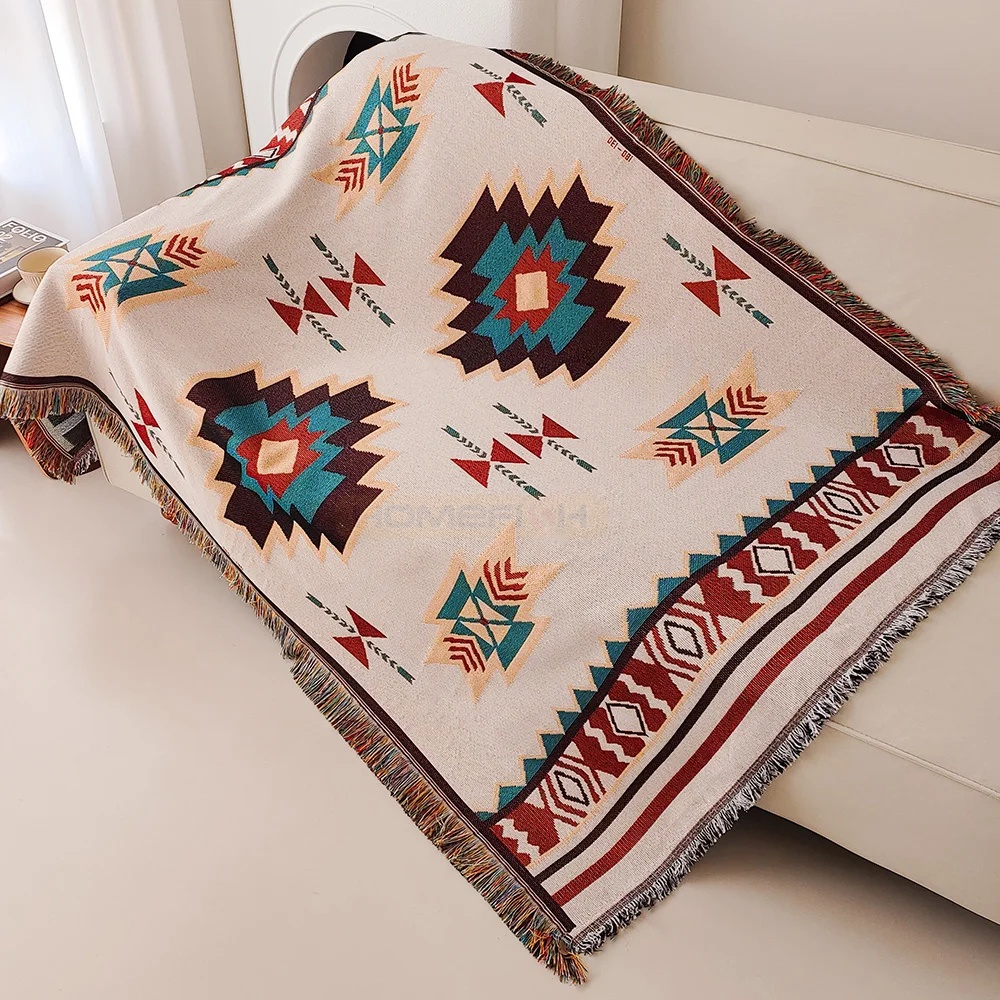 Boho Throw Blanket Fringe - Aztec-deken, oversized boho-plaid met franjes, zuidwestelijk