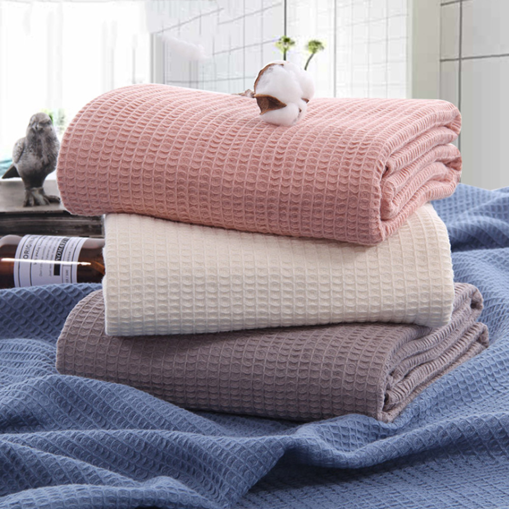 Muslin Cotton Bedspread - Wafel Mousseline Zomer Spreien Grijs Roze