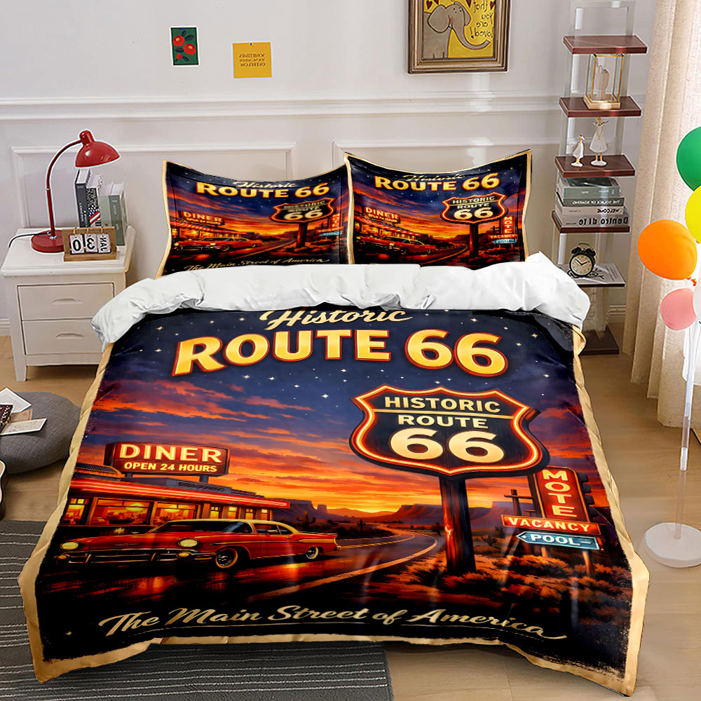 Duvet Cover Sets With Zipper - Nostalgische nacht op Route 66 Patroon