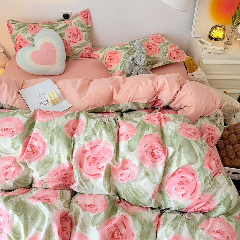Duvet Cover Sets With Zipper - Roze Roos Dekbedovertrek Set met Rits