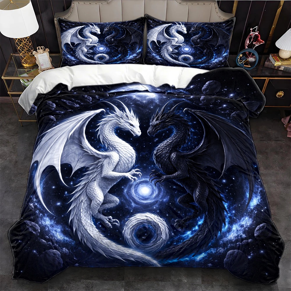 Duvet Cover Sets With Zipper - 3-delige Sterrenhemel Draken Totem Dekbedovertrekset, Driedelige
